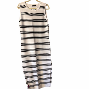 Pretty Garden Elegant Striped Midi Dress in Black and White